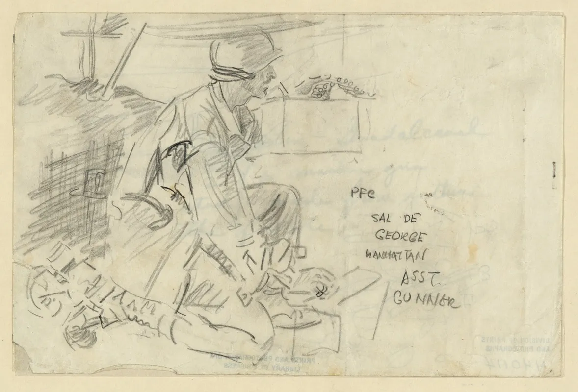 Pfc Sal De George Manhattan Asst Gunner Wall Art by Howard Brodie - High-Resolution Digital Print
