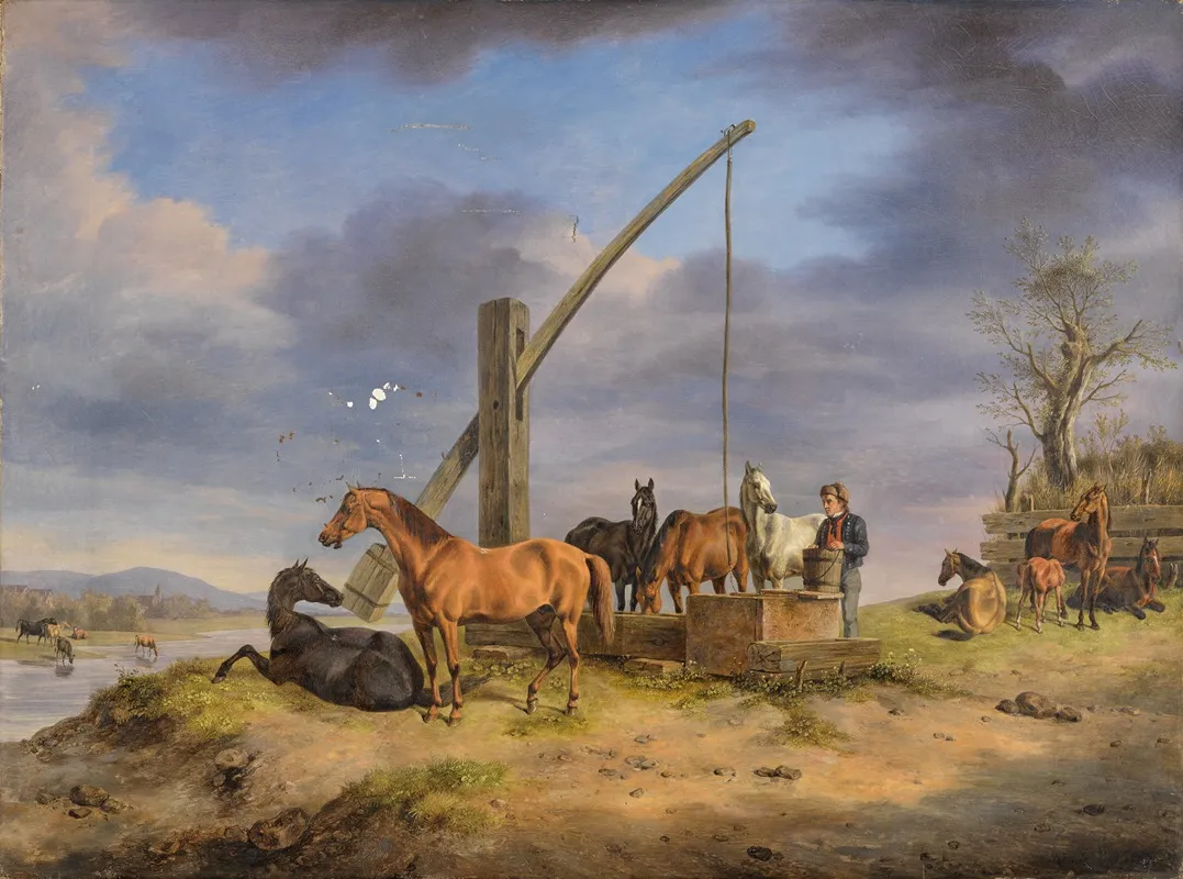 Pferde An Der Tranke Wall Art by Rudolf Kuntz - High-Resolution Digital Print