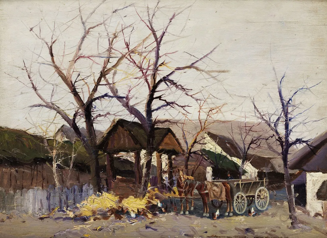 Pferdekarren In Einem Bauernhof Wall Art by Wilhelm Sprenger - High-Resolution Digital Print