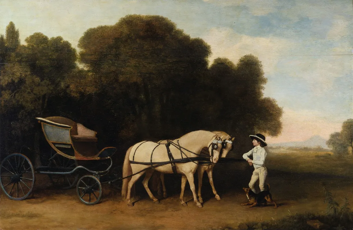 Phaeton With A Pair Of Cream Ponies And A Stable Lad Wall Art by George Stubbs - High-Resolution Digital Print
