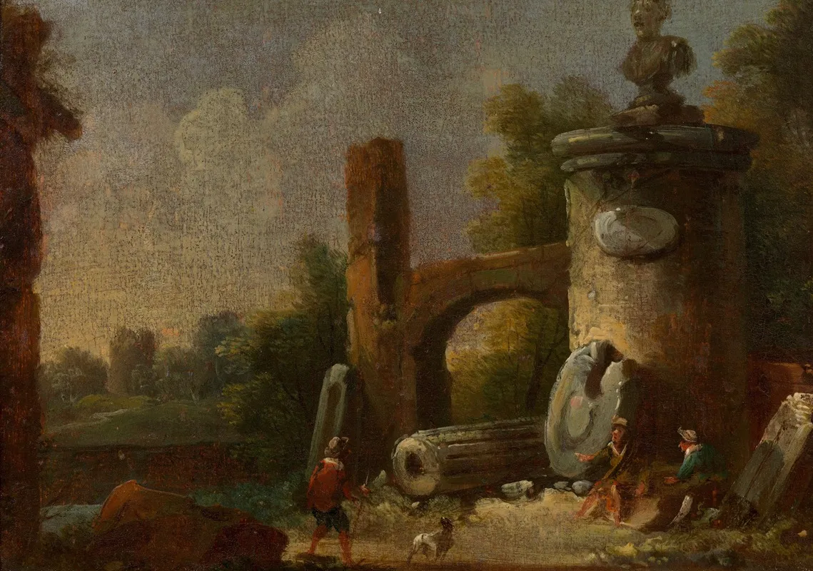 Phantastische Ruinenlandschaft Mit Denksaule Wall Art by Franz Thomas Canton - High-Resolution Digital Print
