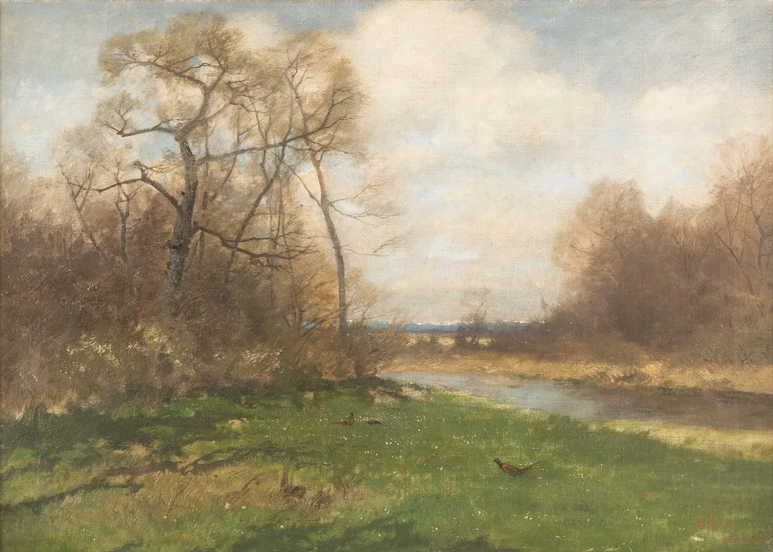 Pheasant By The Riverside Wall Art by August Fink - High-Resolution Digital Print