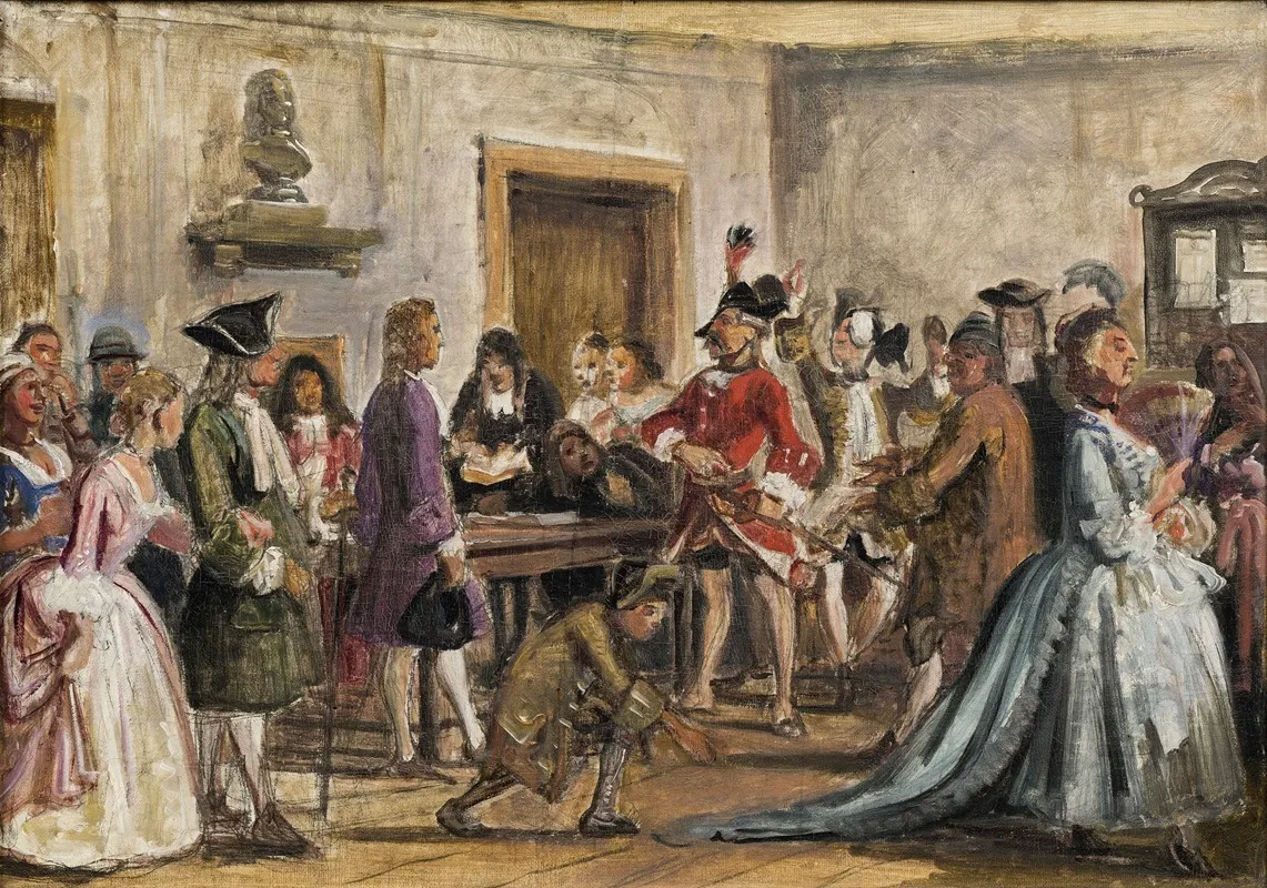 Philemon And His Prosecutors Scene From Det Lykkelige Skibbrud By Holberg Act 5 Scene 9 Sketch For Painting With The Same Subject 1859 Wall Art by Wilhelm Marstrand - High-Resolution Digital Print