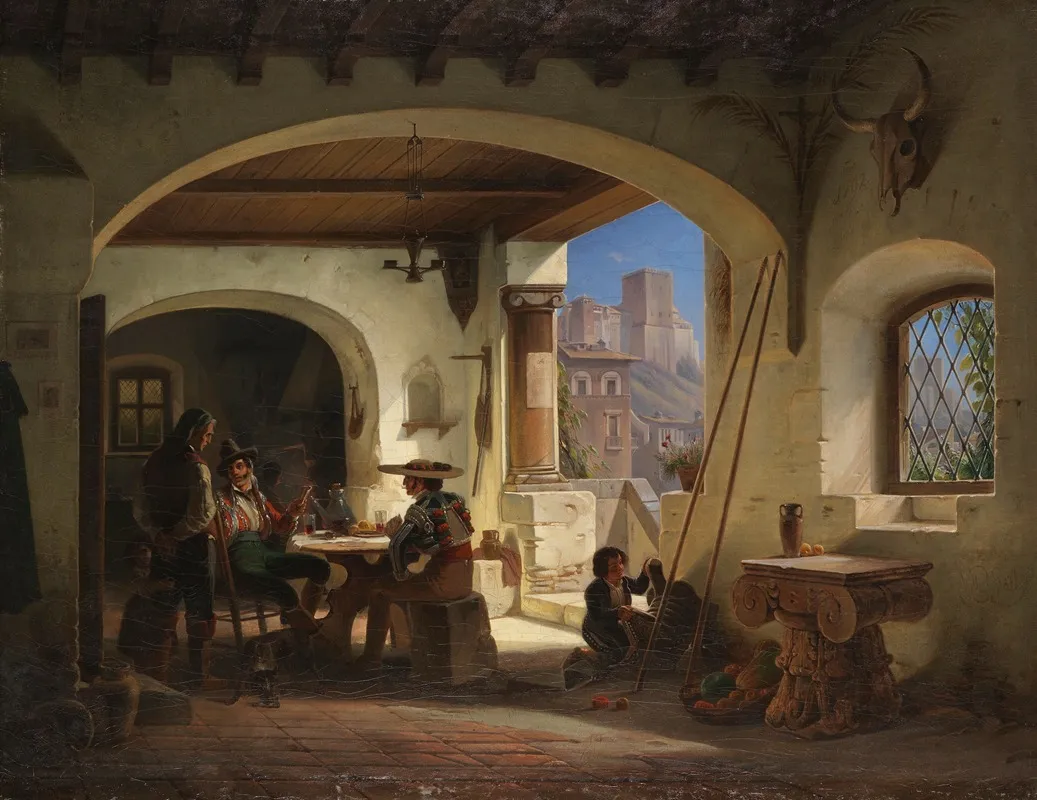 Picadores In Einer Spanischen Taverne Am Fuse Der Alhambra Wall Art by Wilhelm Gail - High-Resolution Digital Print