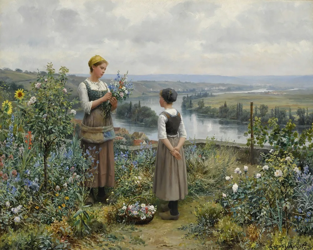 Picking Flowers 3 Wall Art by Daniel Ridgway Knight - High-Resolution Digital Print