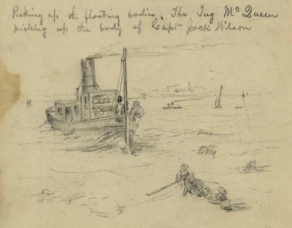 Picking Up The Floating Bodies The Tug Mcqueen Picking Up The Body Of Capt Jack Wilson