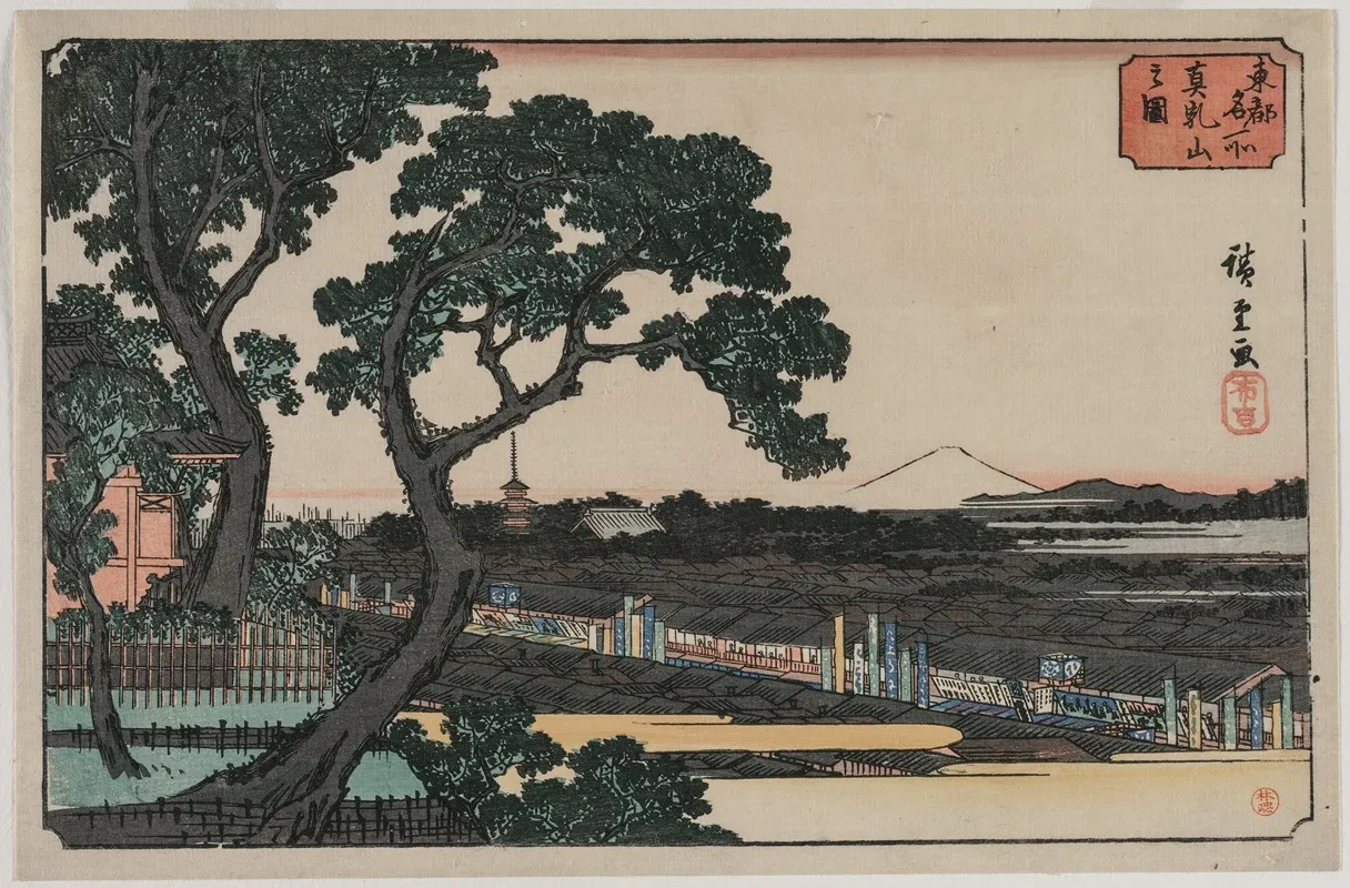 Picture Of Matsuchiyama From The Series Famous Places In The Eastern Capital Wall Art by Utagawa Hiroshige - High-Resolution Digital Print