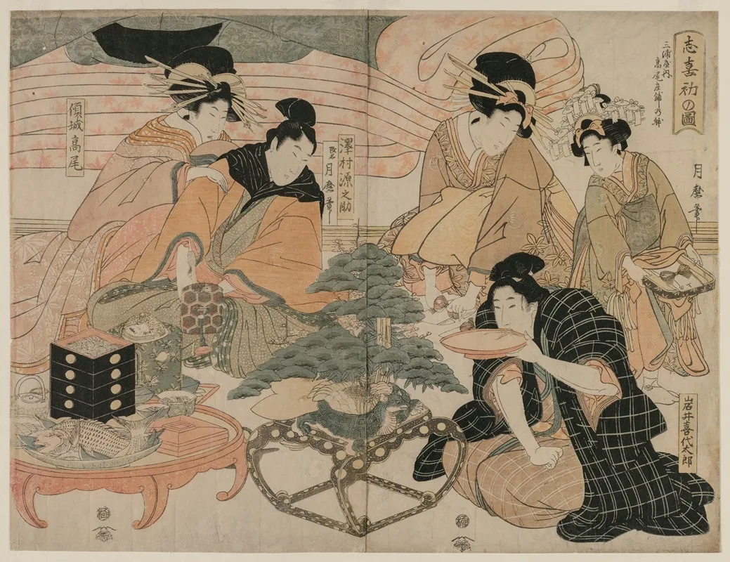 Picture Of The First Visit To The Pleasure Quarters Wall Art by Kitagawa Tsukimaro - High-Resolution Digital Print