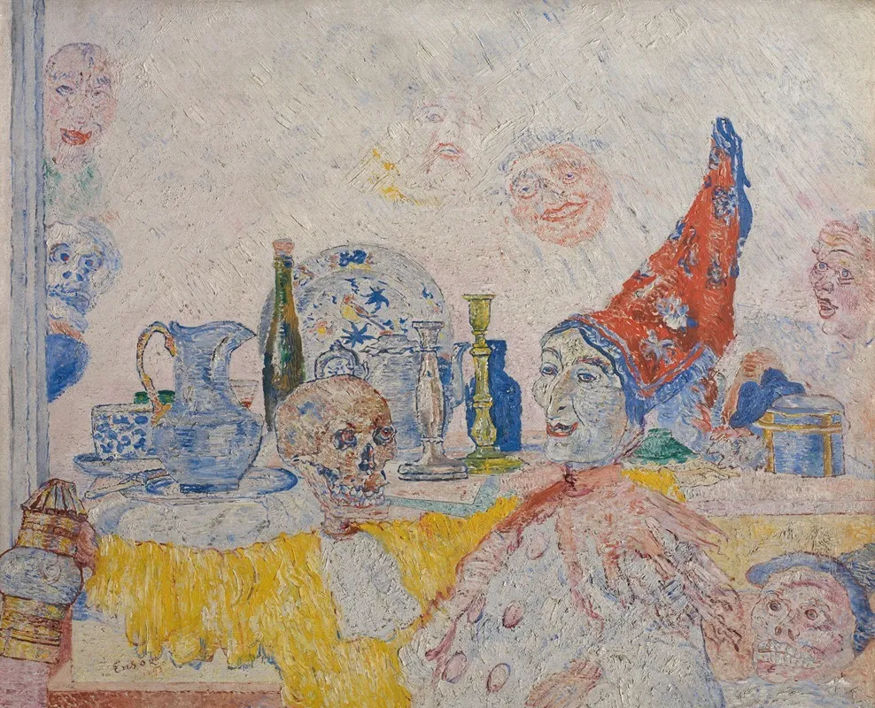 Pierrot And Skeleton In A Yellow Robe