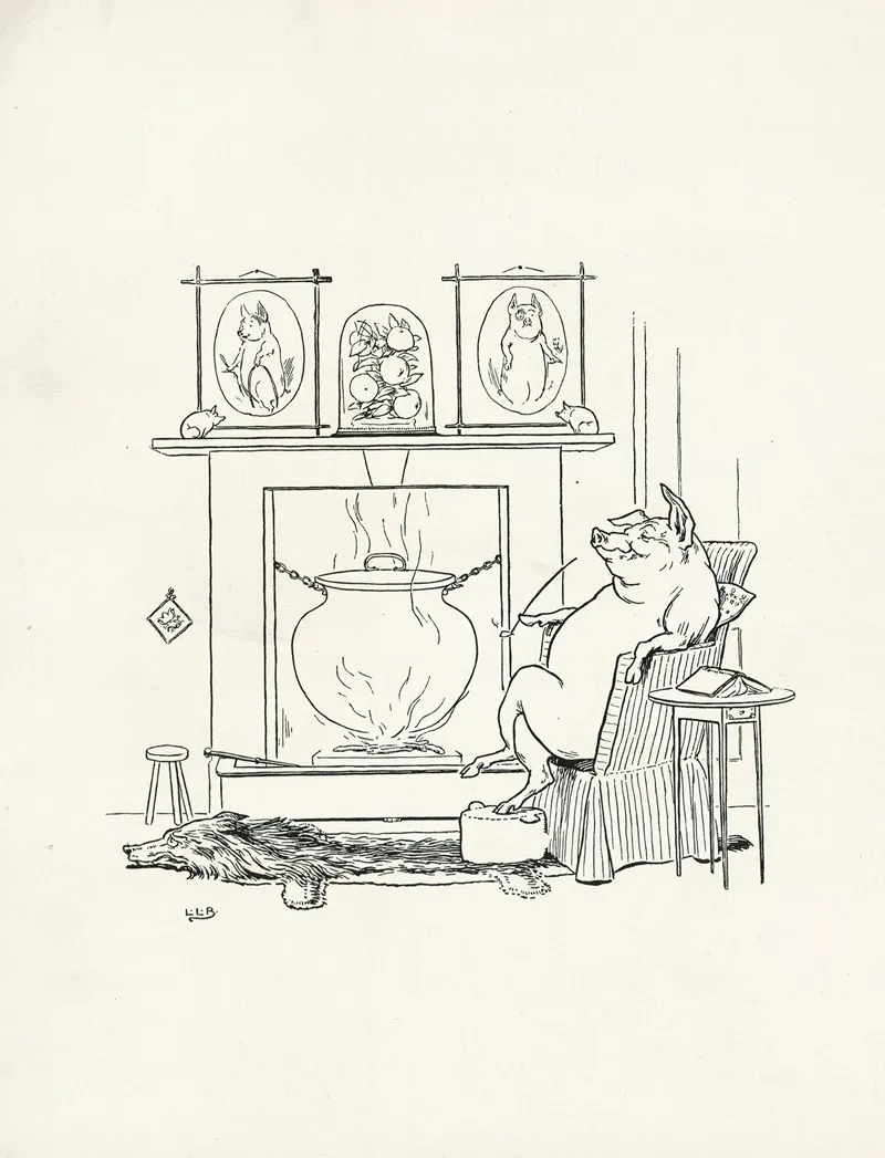 Pig Sits By The Fire On The Wolf Rug