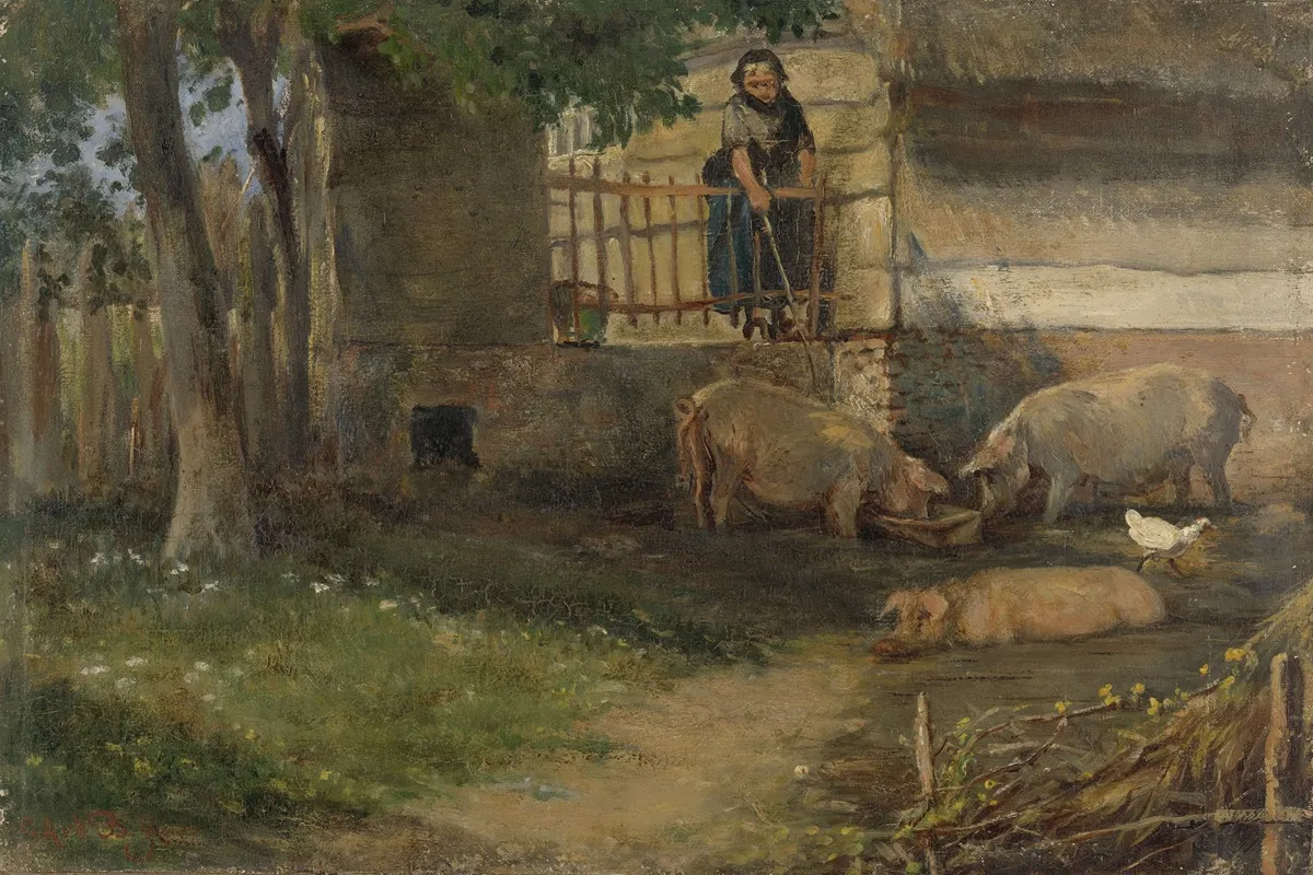 Pigs In A Barnyard Wall Art by Guillaume Anne van der Brugghen - High-Resolution Digital Print