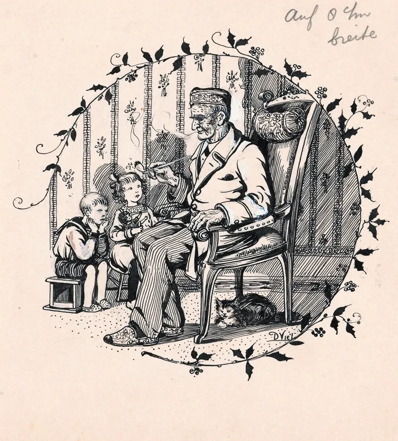 Pijprokende Man En Twee Kinderen Wall Art by D. Viel - High-Resolution Digital Print