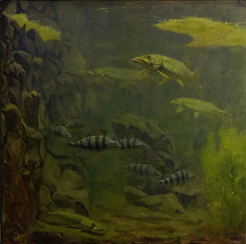 Pike And Perch In An Aquaruim Wall Art by Gerrit Willem Dijsselhof - High-Resolution Digital Print