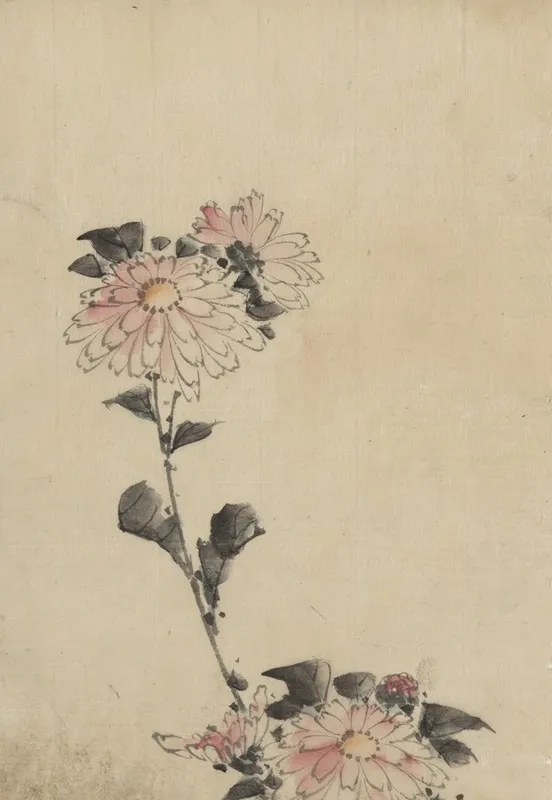 Pink Flower Blossoms On Low Stalk And Two On A Tall Stalk Wall Art by Katsushika Hokusai - High-Resolution Digital Print