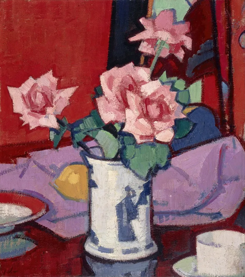 Pink Roses Chinese Vase Wall Art by Samuel John Peploe - High-Resolution Digital Print
