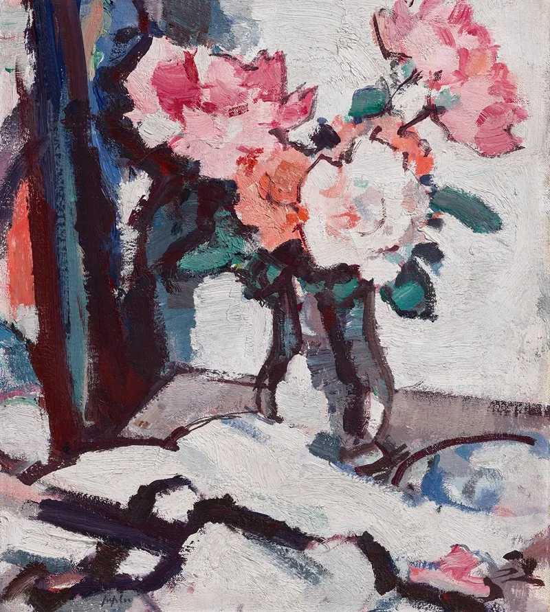 Pink Roses In A Glass Vase 2 Wall Art by Samuel John Peploe - High-Resolution Digital Print