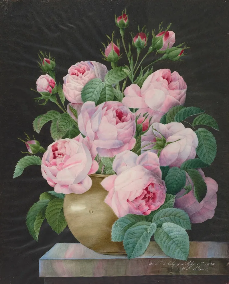 Pink Roses In A Vase 2 Wall Art by Pierre Joseph Redouté - High-Resolution Digital Print