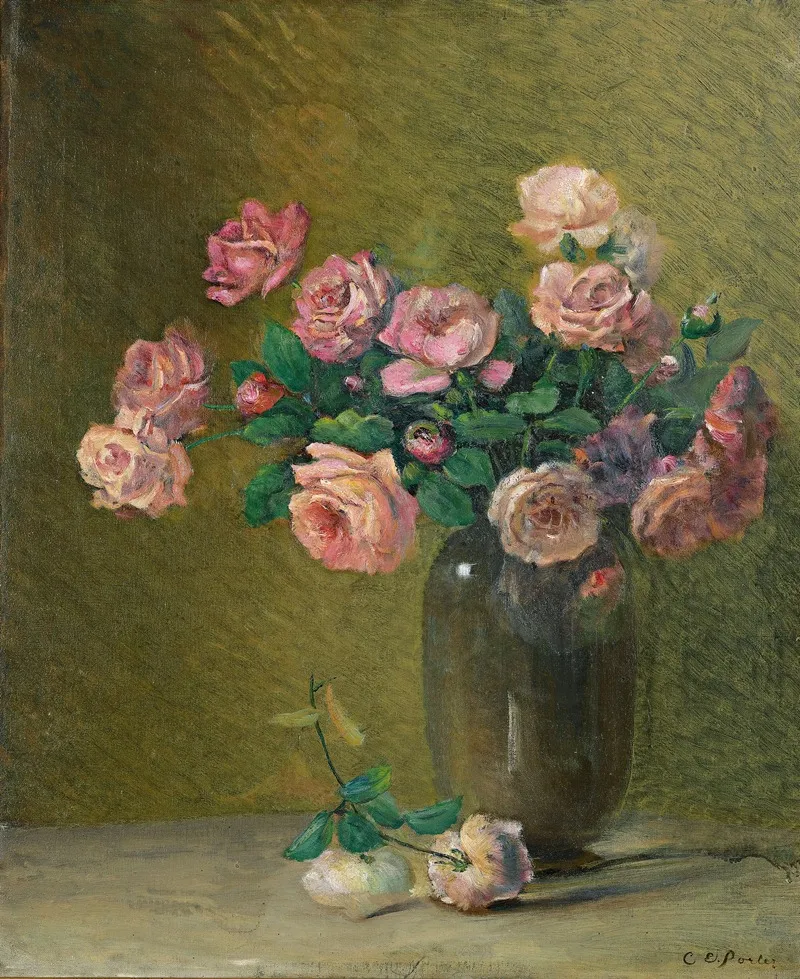 Pink Roses On A Table Wall Art by Charles Ethan Porter - High-Resolution Digital Print