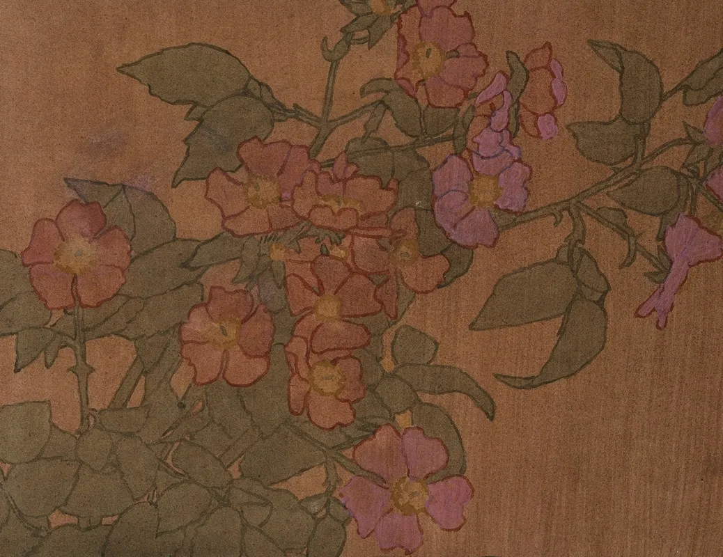 Pink Roses On Terracotta Color Ground
