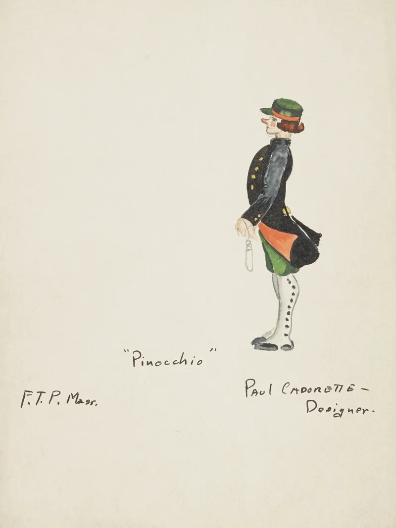Pinocchio Police Man Black Coat With Orange Lining And Gold Buttons Wall Art by Paul Cadorette - High-Resolution Digital Print