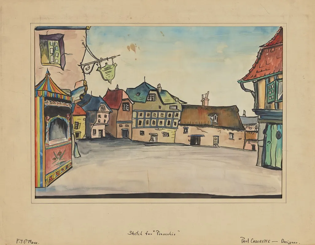 Pinocchio Sketch No 1 Town Square Wall Art by Paul Cadorette - High-Resolution Digital Print