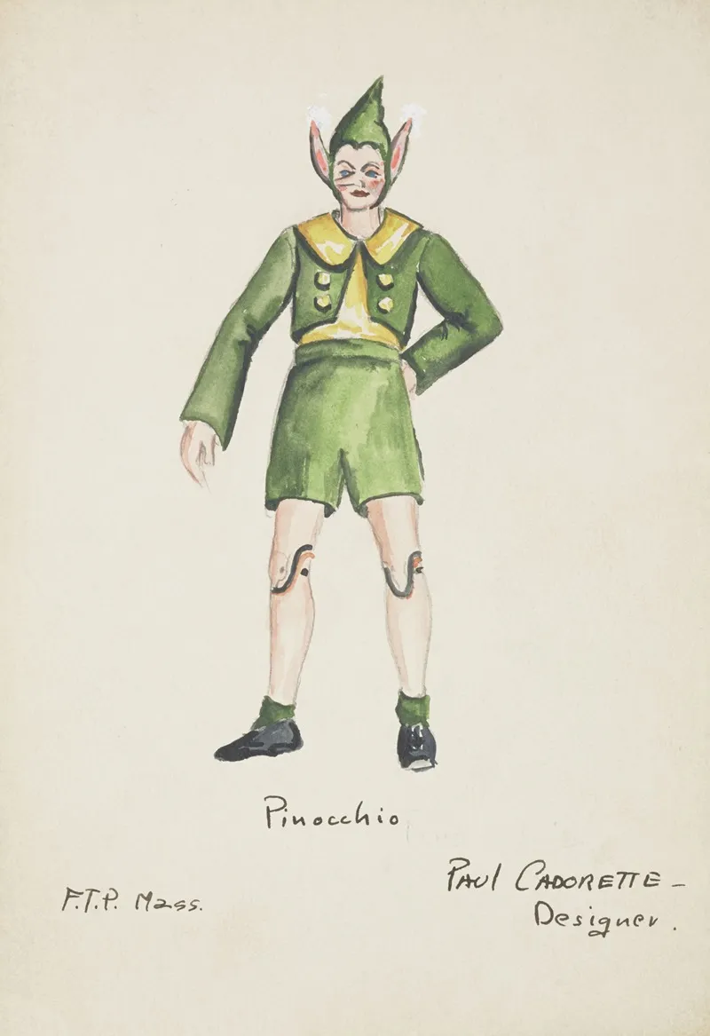 Pinocchio Yellow Shirt Green Coat Green Shorts And Green Cap With Velvet Ears Wall Art by Paul Cadorette - High-Resolution Digital Print