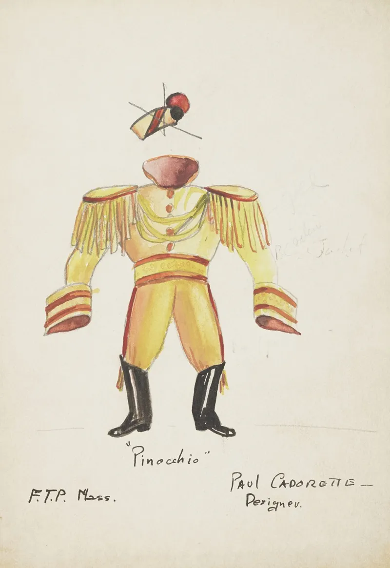 Pinocchio Yellow Uniform With Epaulettes And Black Boots Wall Art by Paul Cadorette - High-Resolution Digital Print