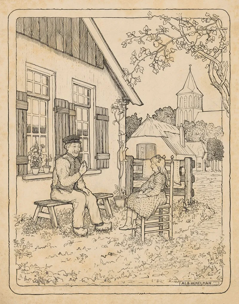 Pipe Smoking Dakhuis Sitting In Front Of His House With Trees