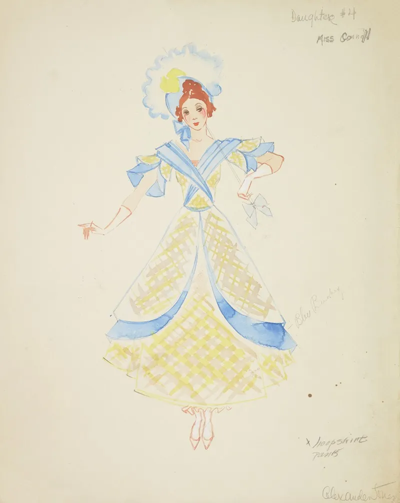Pirates Of Penzance Daughter 4 Yellow Plaid Gown With Blue Ribbons Wall Art by Alex Jones - High-Resolution Digital Print