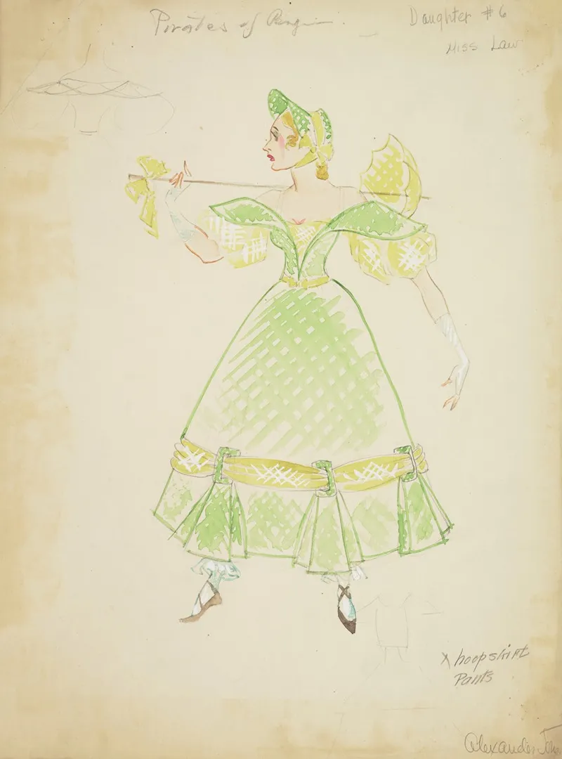 Pirates Of Penzance Daughter 6 Green Dress With Yellow Sleeves And Hem Wall Art by Alex Jones - High-Resolution Digital Print