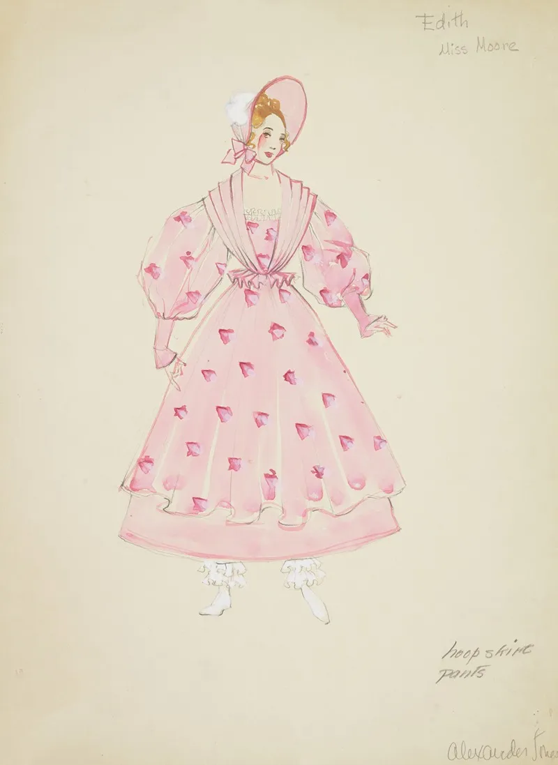 Pirates Of Penzance Edith Pink Gown With Pink Shawl And Pink Bonnet Wall Art by Alex Jones - High-Resolution Digital Print