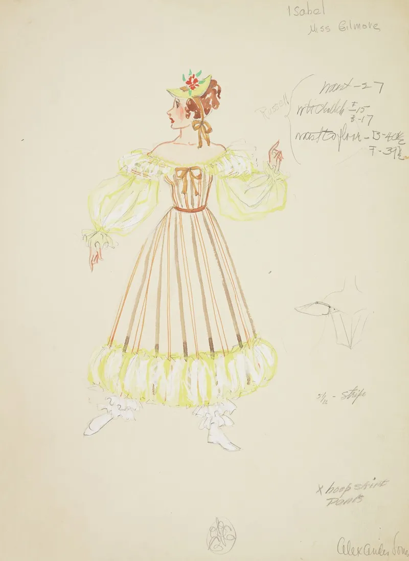 Pirates Of Penzance Isabel Brown Striped Gown With Yellow Sleeves And Hem Wall Art by Alex Jones - High-Resolution Digital Print