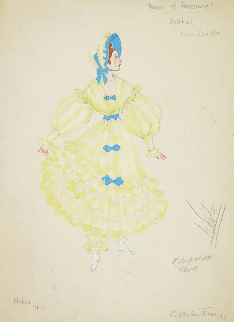 Pirates Of Penzance Mabel Ruffled Yellow Gown With Blue Bows Wall Art by Alex Jones - High-Resolution Digital Print