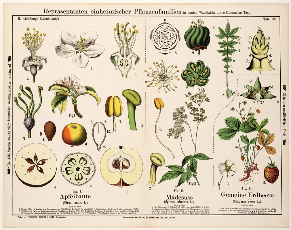 Pirus Malus Spiraea Ulmaria Fragaria Vesca Appelboom Moerasspirea Aardbei Wall Art by Hermann Zippel - High-Resolution Digital Print