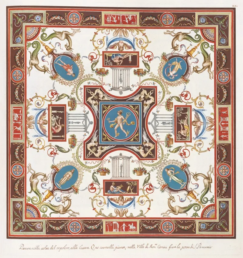 Pittura Nella Voltadel Sepolcro Alla Littera Q Notato Nella Pianta Nella Villa Di Mon Corsini Fuori La Porta Di S Pancratio Wall Art by Pierre-Jean Mariette - High-Resolution Digital Print