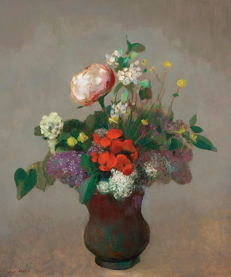 Pivoine Geranium Et Lilas Wall Art by Odilon Redon - High-Resolution Digital Print