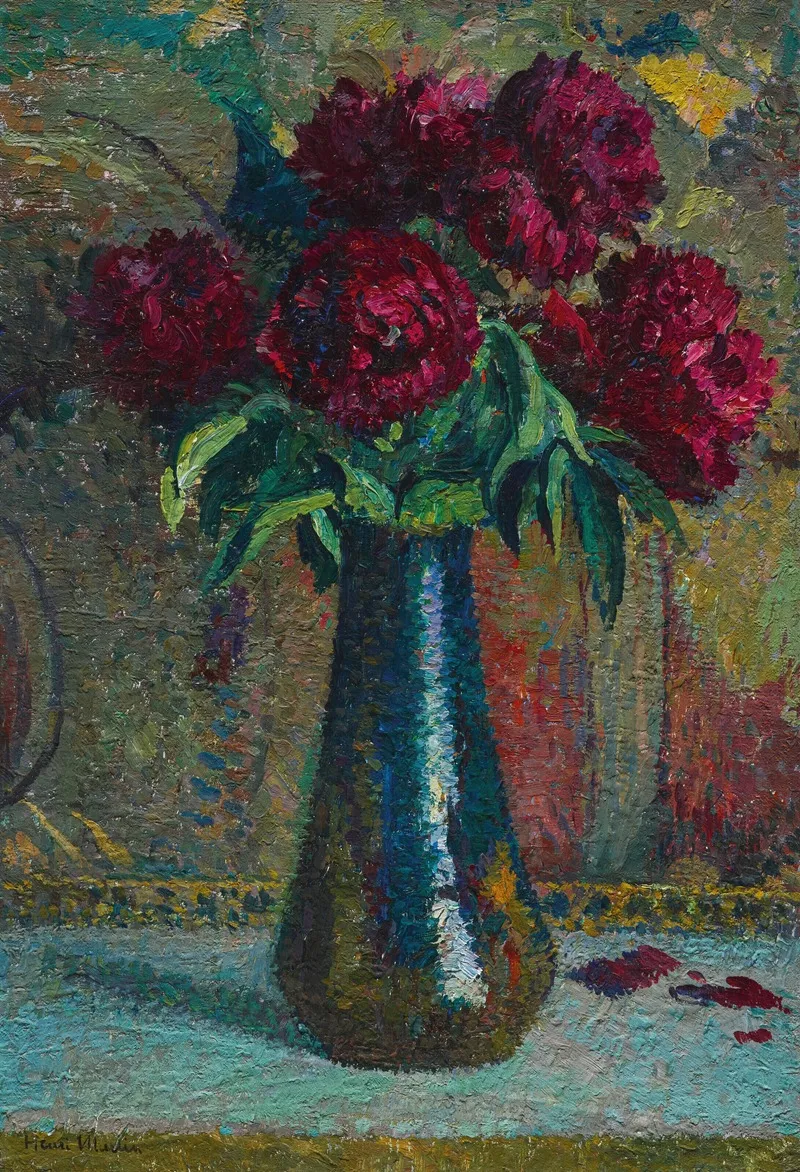 Pivoines Rouges Dans Un Vase Dalpayrat Wall Art by Henri Martin - High-Resolution Digital Print