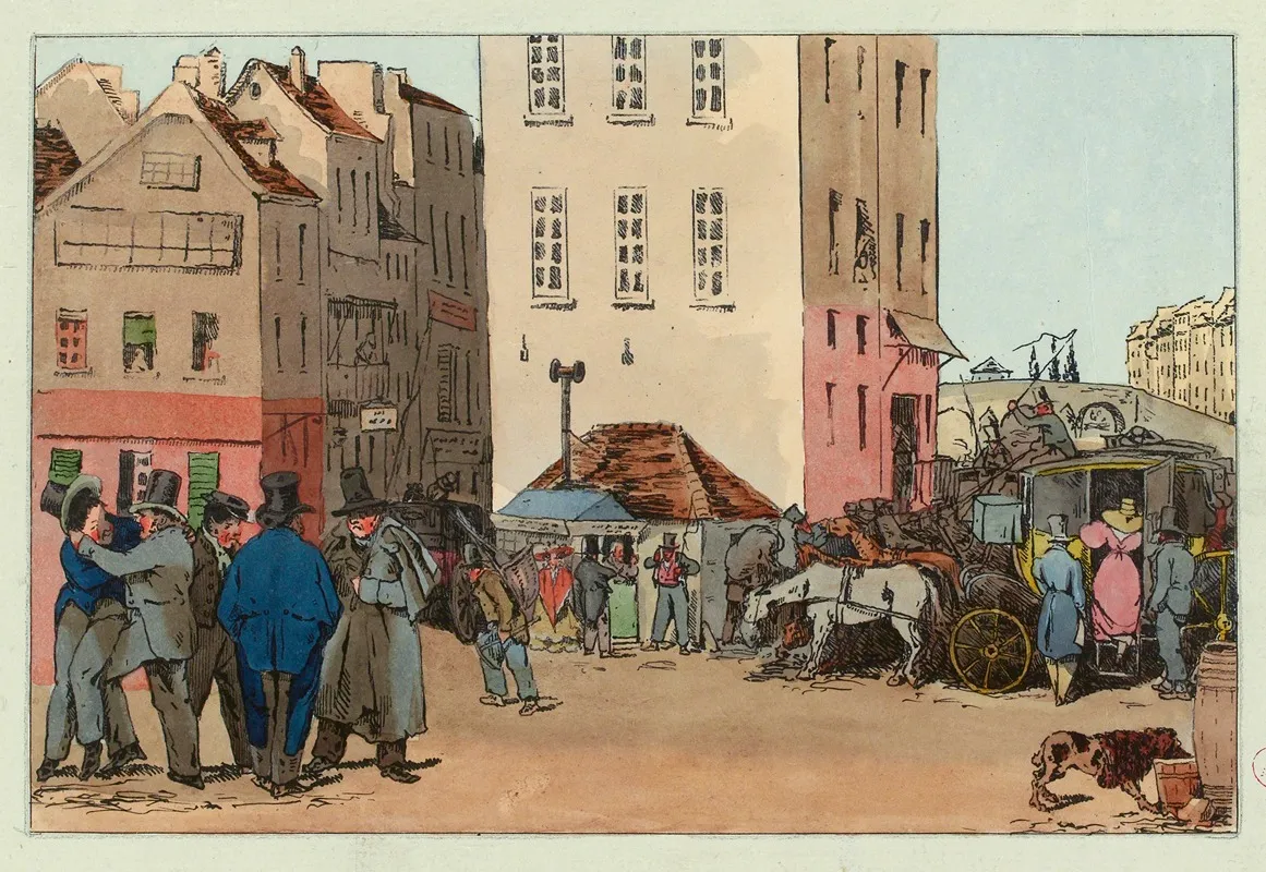 Place De Greve En 1827 Wall Art by Félix Fortuné Delarue - High-Resolution Digital Print
