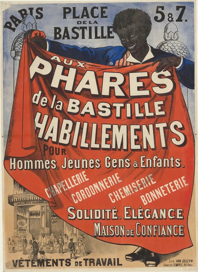 Place De La Bastille Aux Phares De La Bastille Habillements Pour Hommes Jeunes Gens Enfants Wall Art by Lith. Van Geleyn - High-Resolution Digital Print