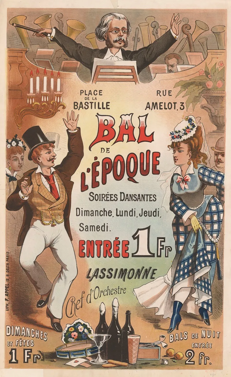 Place De La Bastille Rue Amelot 3 Bal De Lepoque Wall Art by Lith. F. Appel - High-Resolution Digital Print