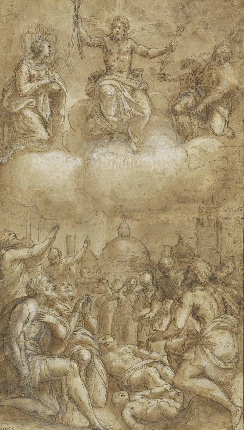 Plague Victims Pleading For Help From Christ The Virgin And Saint Roch