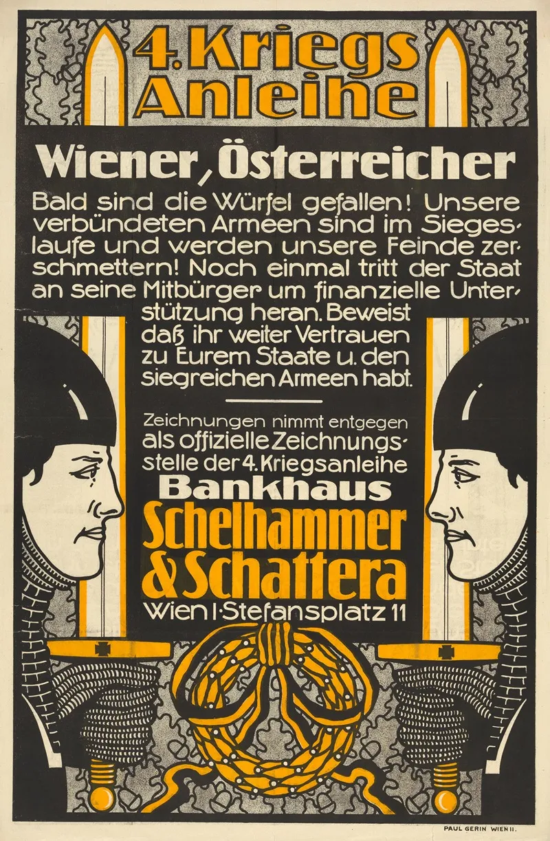 Plakat Des Bankhauses Schelhammer Schattera Fur Die 4 Kriegsanleihe Wall Art by Paul Gerin - High-Resolution Digital Print