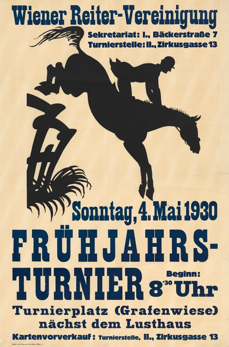 Plakat Fur Das Fruhjahrsturnier Der Wiener Reitervereinigung 4 Mai 1930 Wall Art by Paul Gerin - High-Resolution Digital Print