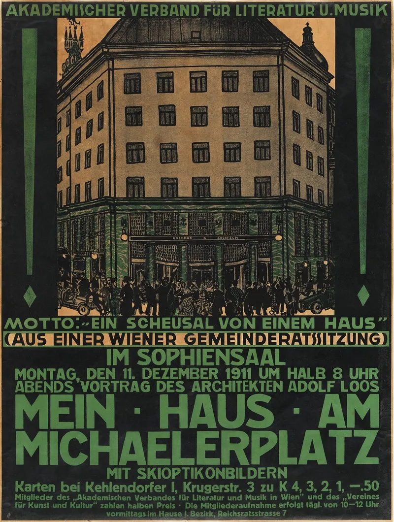 Plakat Fur Den Vortrag Mein Haus Am Michaelerplatz Von Adolf Loos Am 11 Dezember 1911