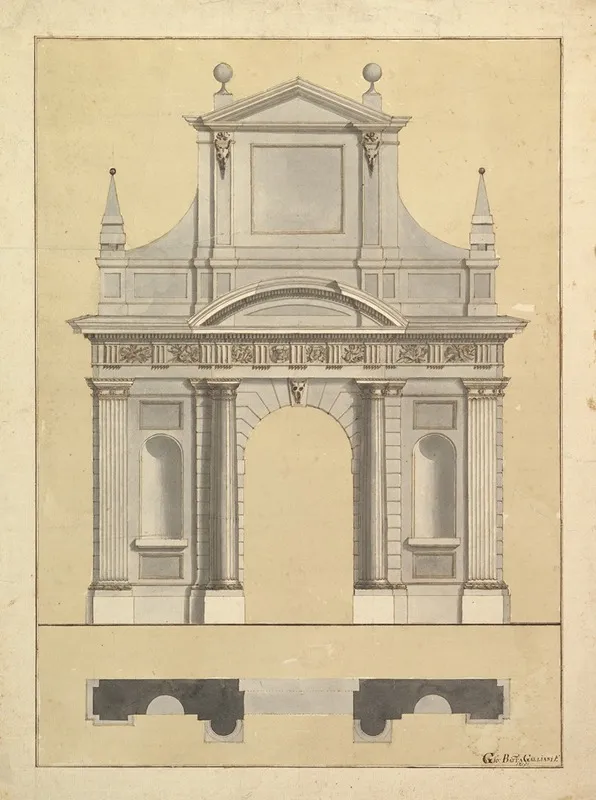 Plan And Elevation Of An Entrance Wall Art by Giovanni Battista Galliani - High-Resolution Digital Print