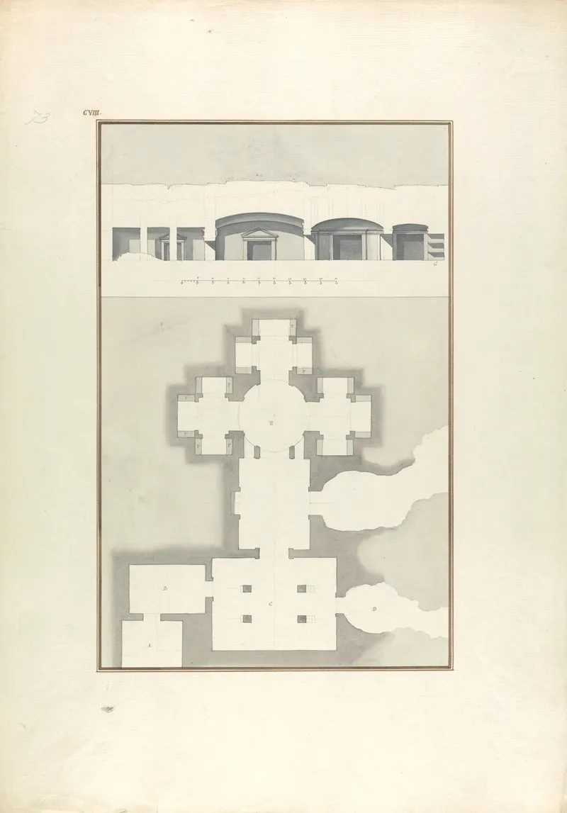 Plan And View Of A Cave Temple Or Tomb