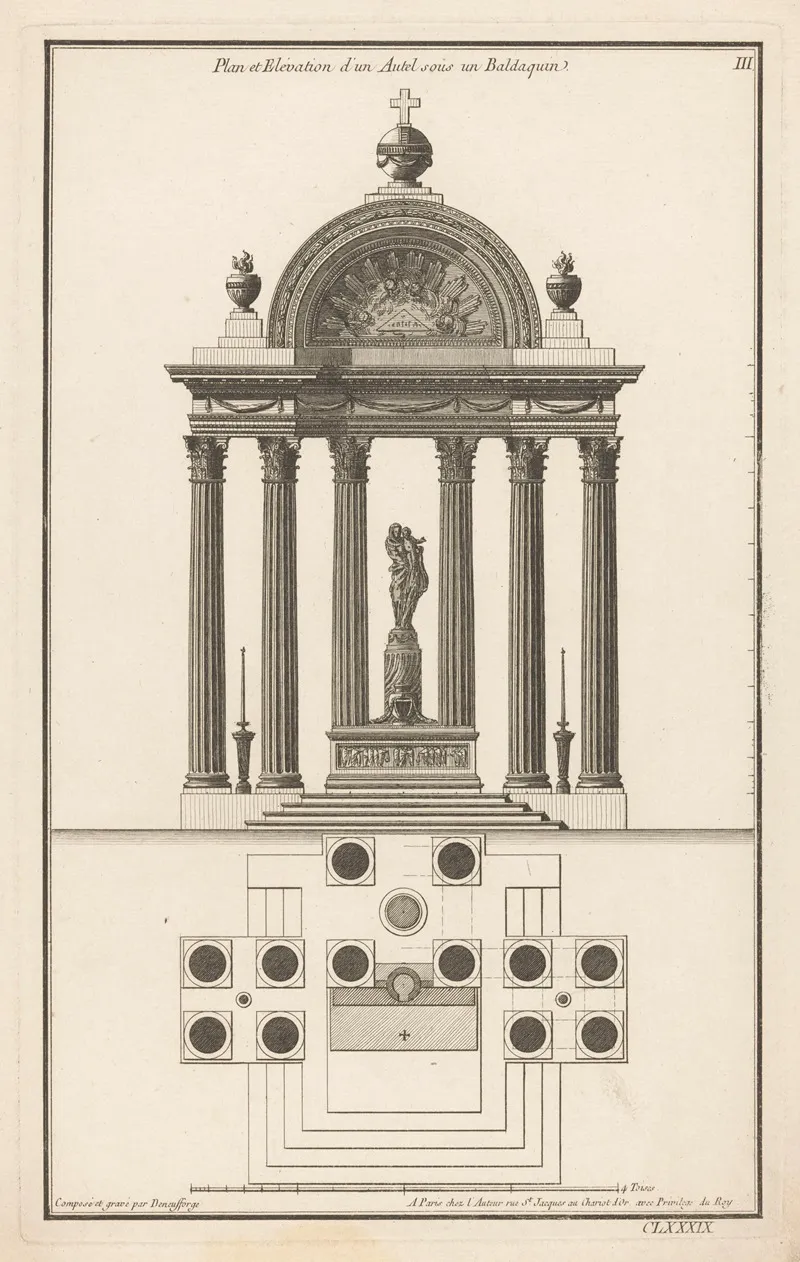 Plan Et Elevation Dun Autel Sous Un Baldaquin Wall Art by Jean François de Neufforge - High-Resolution Digital Print