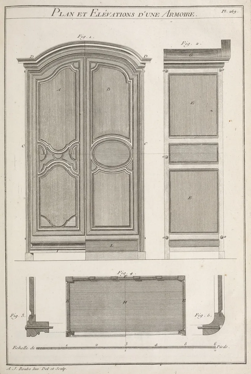 Plan Et Elevations Dune Armoire Wall Art by André Jacob Roubo - High-Resolution Digital Print