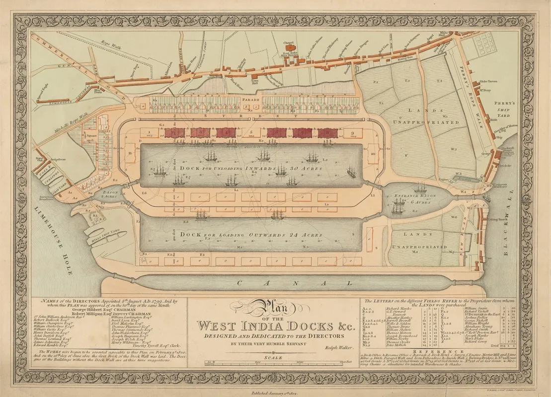 Plan Of The West India Docks Wall Art by Ralph Walker - High-Resolution Digital Print