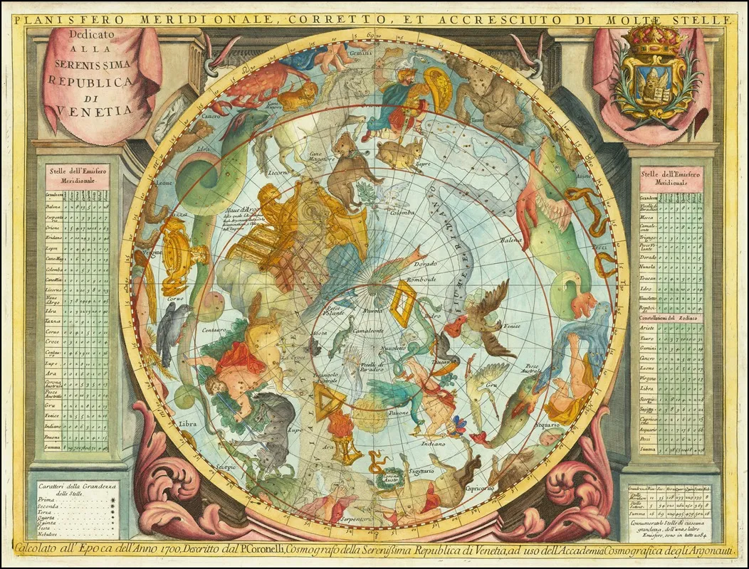 Planisfero Meridionale Corretto Et Accresciuto Di Molte Stelle 2 Wall Art by Vincenzo Maria Coronelli - High-Resolution Digital Print